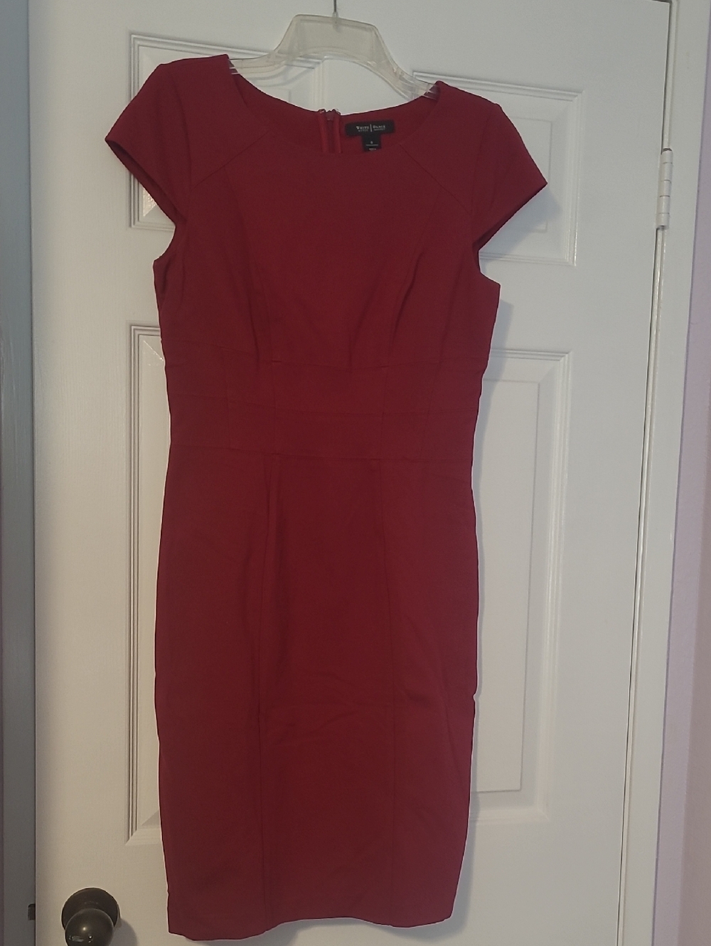 White House Black Market Wine-Red Cap Sleeve Midi Sheath Dress